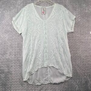 Johnny Was Capra RayonEmbroidered Tunic Eyelet Details Boho Chic Bohemian Womens